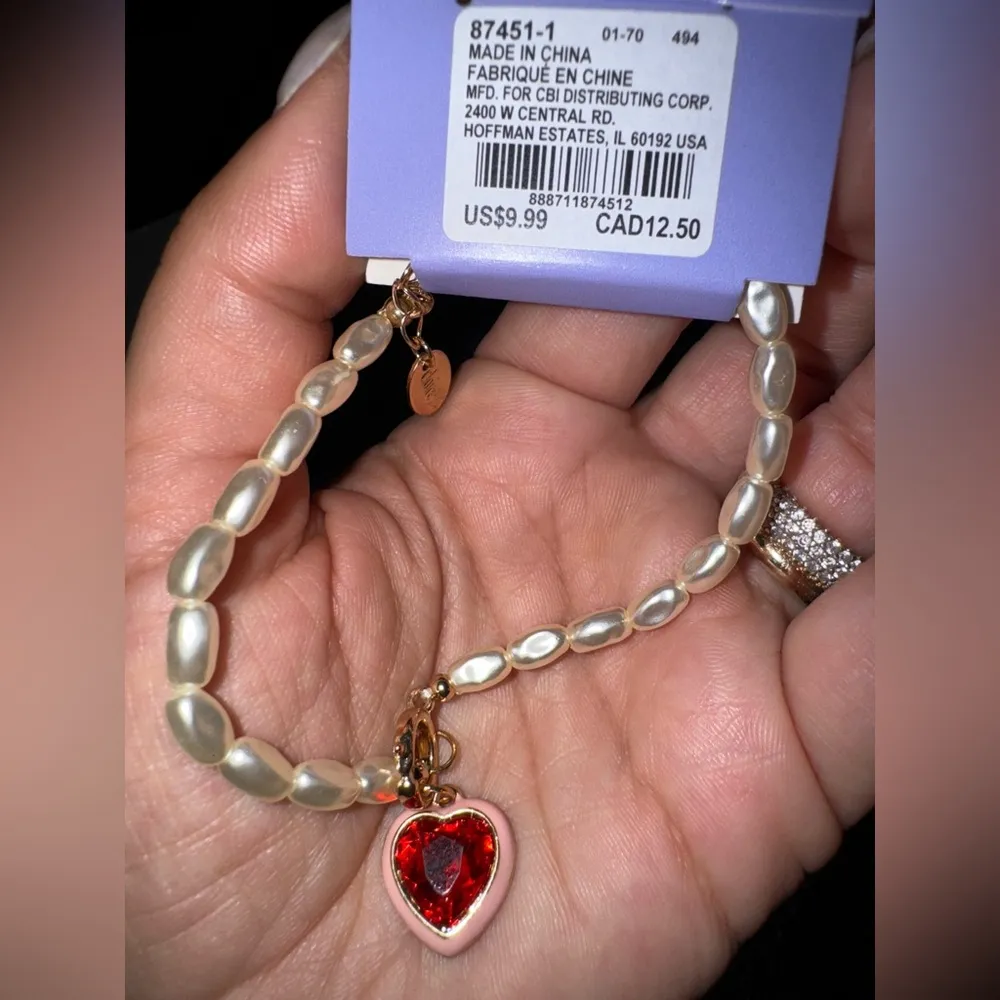Claire's Red and Cream Heart Charm Bracelet - Image 6