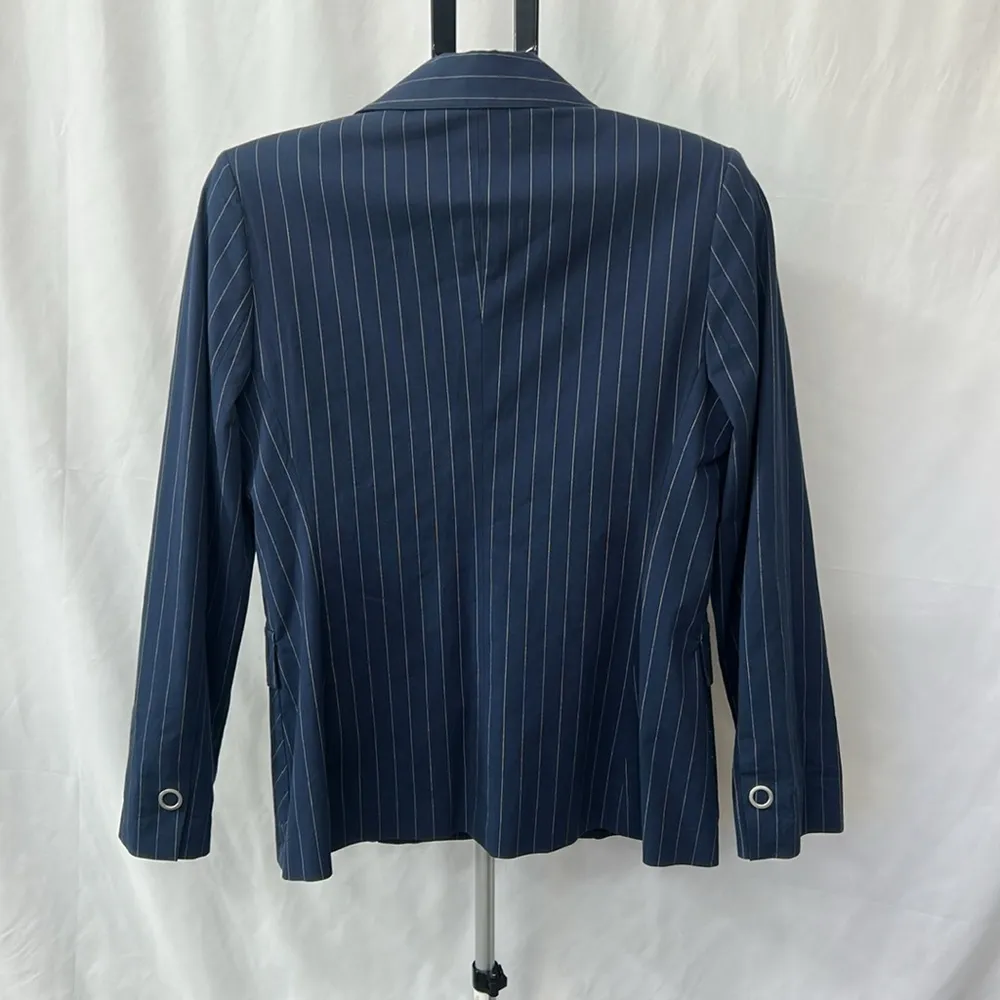 Cabi Navy Blue Pinstriped Cotton Blend Blazer Button Snap Buttons Sz 10 - Image 11