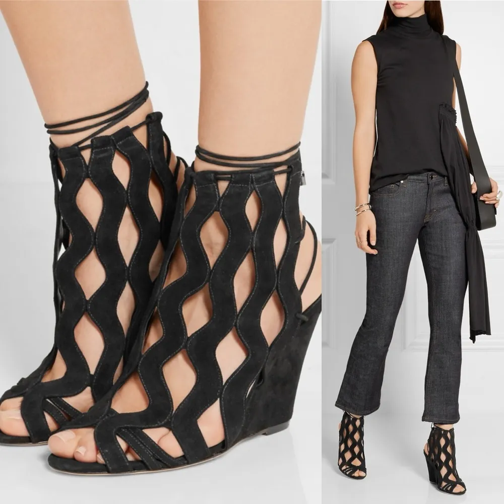 Alexandre Birman Loretta Metallic Caged Block Heel Sandal Booties Silver 38.5 - Image 3