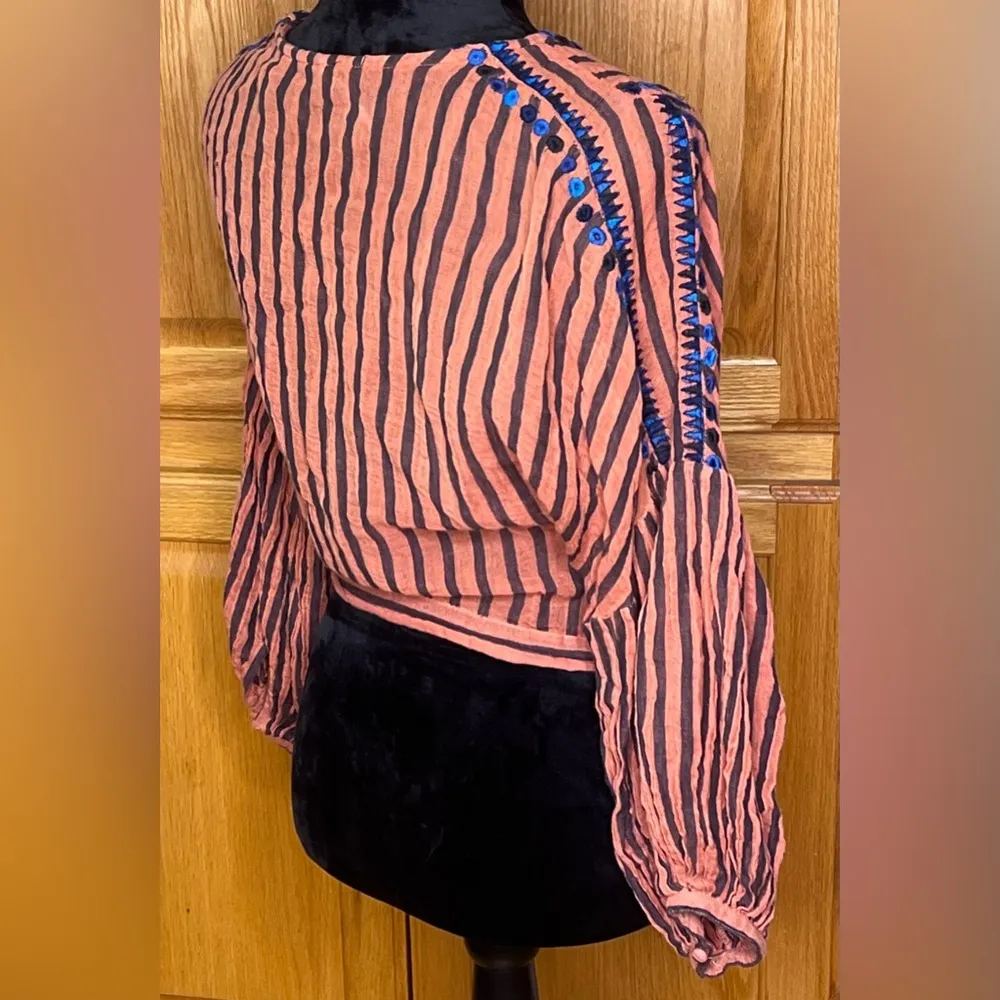 Free People Barcelona Nights Crop Wrap Top Blouse w/ Tie Gauzy Cotton Size Small - Image 12