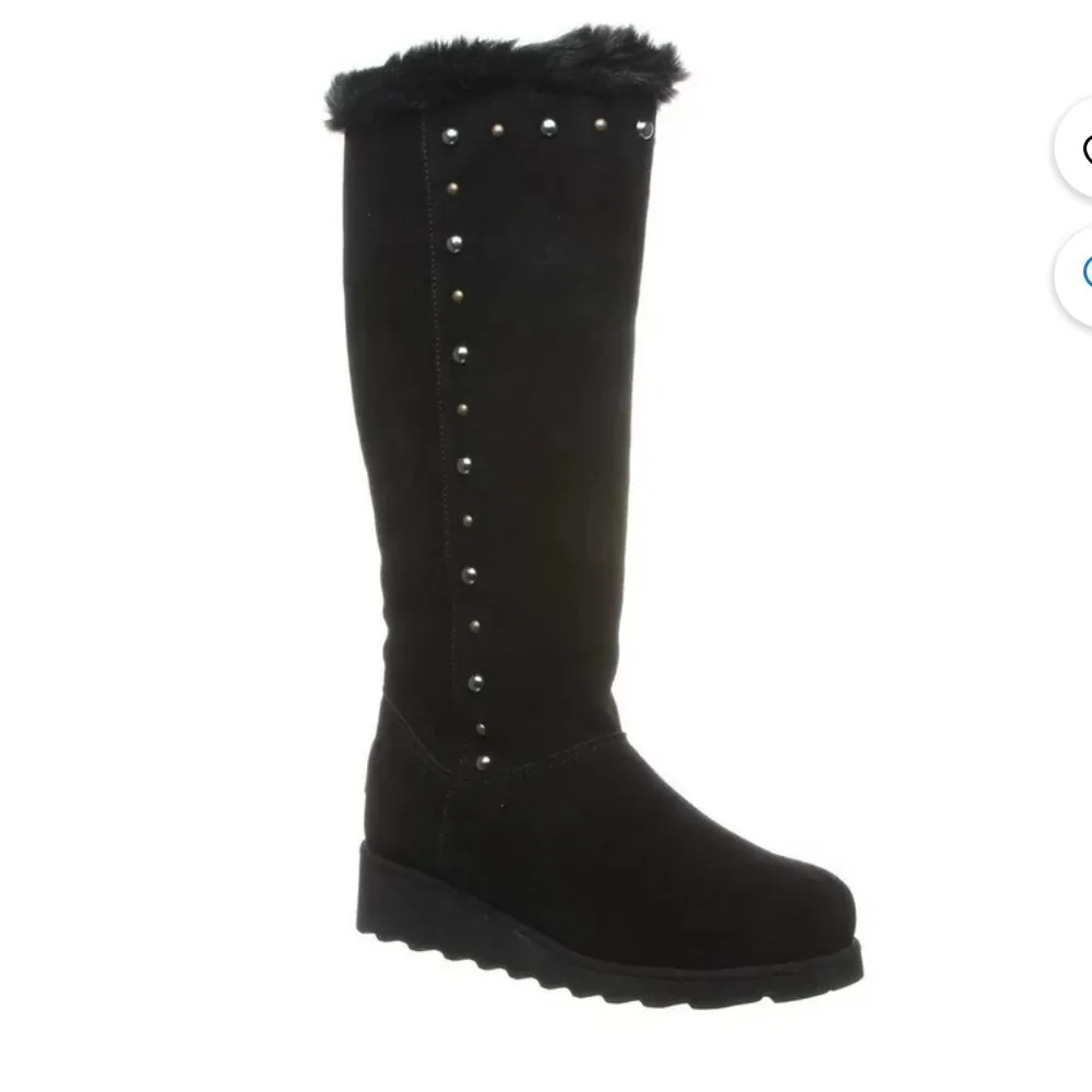 Bearpaw Black Tall Boots Women’s Wedge Winter With Silver Studs Size 9 - Image 4