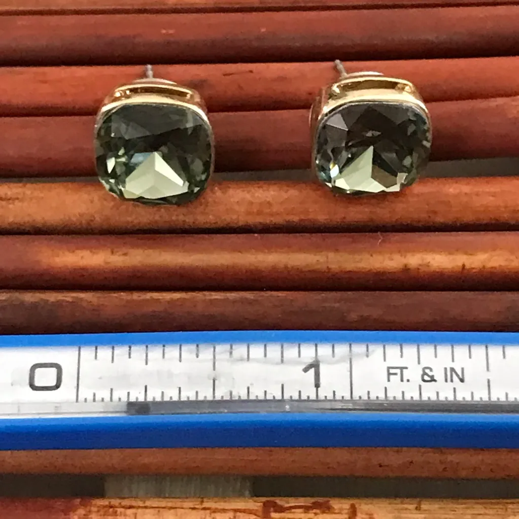 Cushion cut Smokey Blue Glass Post Earrings - Image 5