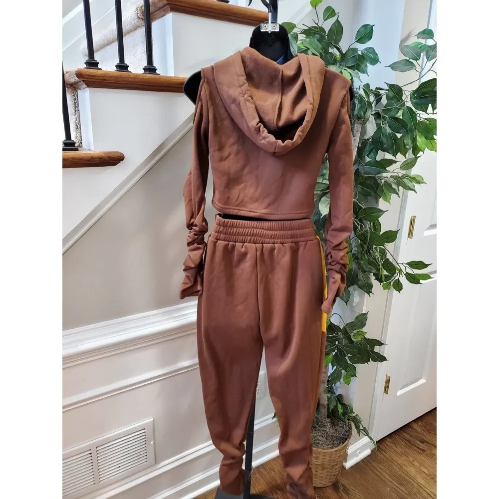 Style Delivers Women's Brown Full Zip Hoodie Top & Trouser 2 Piece Suit Size S Size M - Image 6
