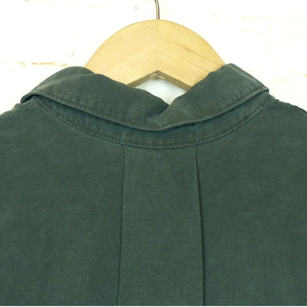 Bella Dahl Shirt Womens S Green Split Back Button Tencel Roll Up Sleeve Utility - Image 12