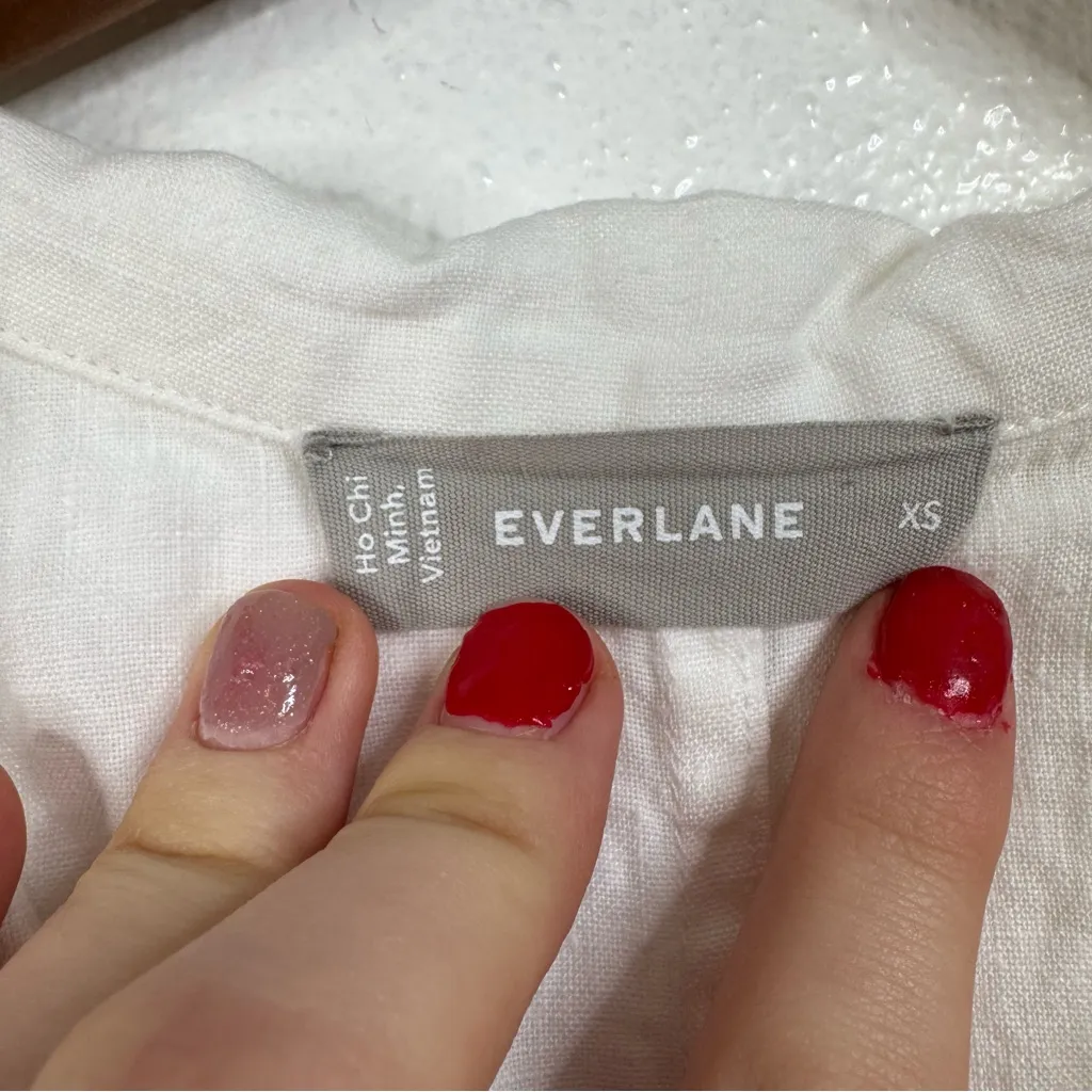 Everlane White Boxy Cropped Linen Top Size Xsmall - Image 3