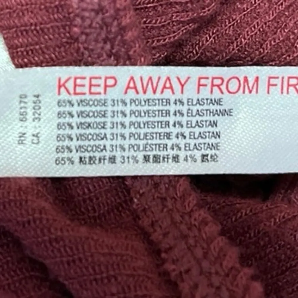 Free People Hi Hon Wine Red Rib Knit Long Sleeve Scoop Neck Thong Bodysuit Top M - Image 5