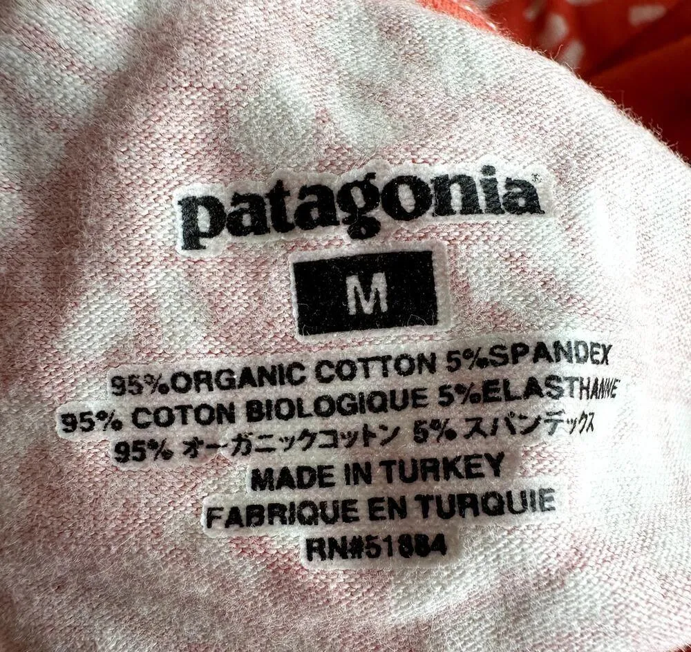 Patagonia Margot Mini Dress V Neck A Line Stretch Printed Cotton Orange Medium - Image 3