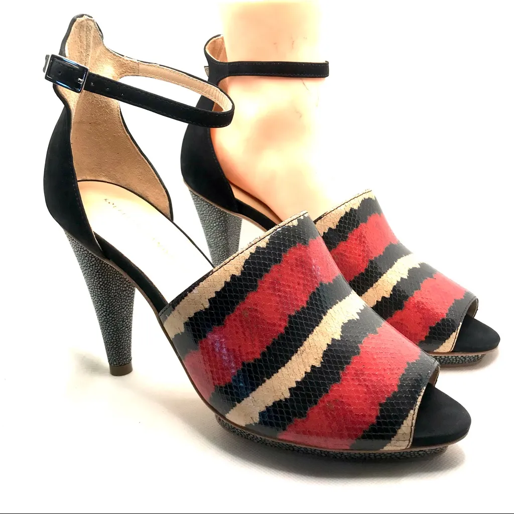 LOEFFLER RANDALL "ROSIE" RED, BLACK & CREAM LEATHER PLATFORM HEELS (9B) - Image 11