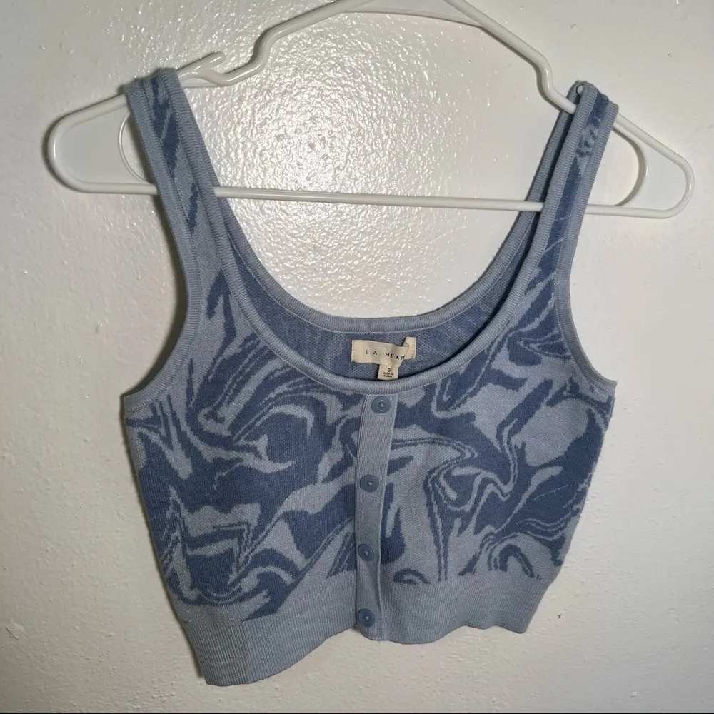 L.A. Hearts Cropped Knit Tank Top Blue Geo Y2K - Image 5