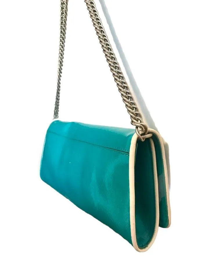 NWOT Anne Taylor patent leather slim handbag aqua blue - Image 8