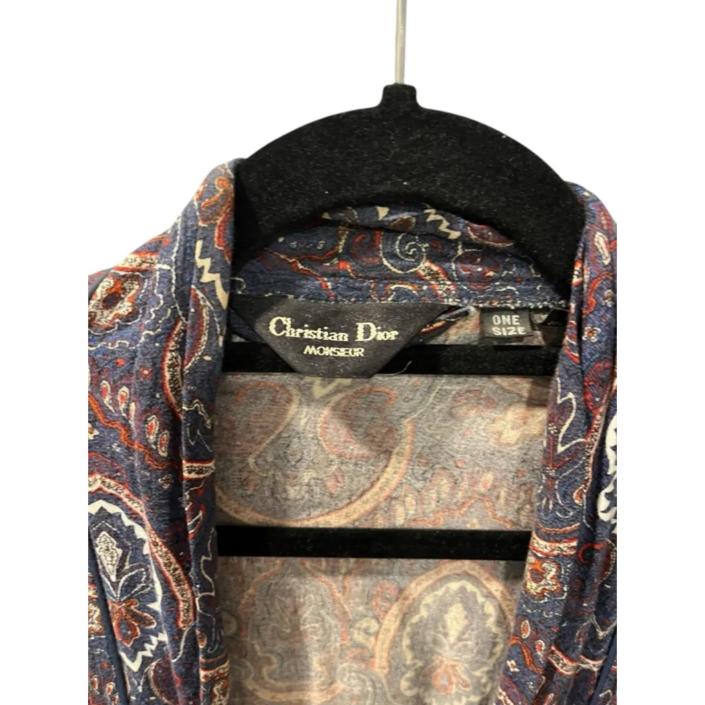 VTG Christian Dior Monsieur Paisley Tie Front Robe One Size Leisure Luxury Blue - Image 4