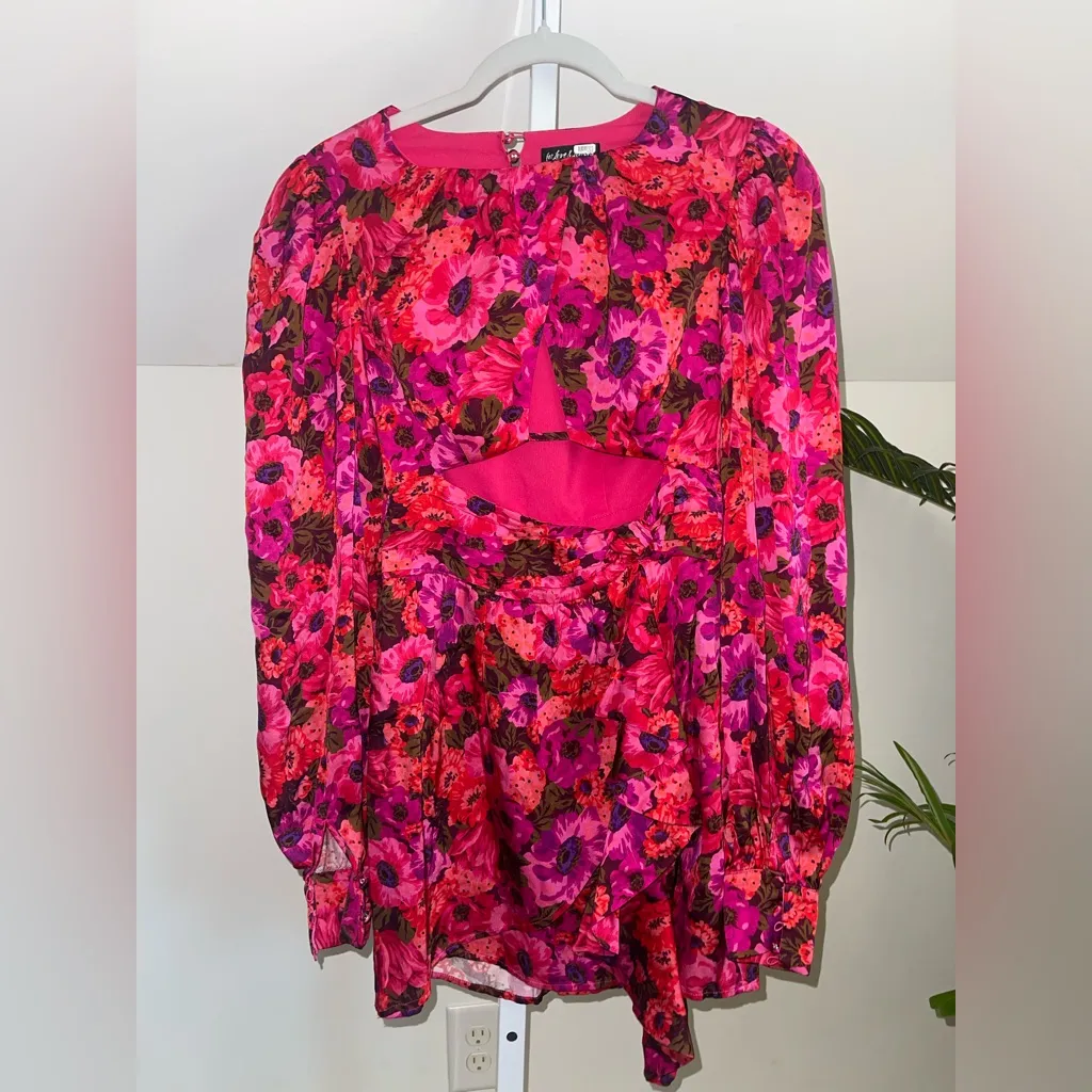 For Love & Lemons Lauren Long Sleeve‎ Mini Dress Size XS Hot Pink Floral - Image 4