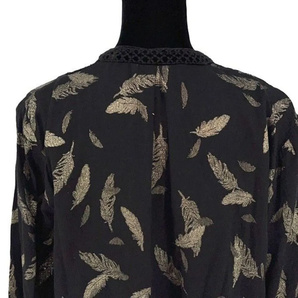 Johnny Was Workshop Womens Velvet Mix Bell Long Sleeve Blouse Black Size XS - Image 7