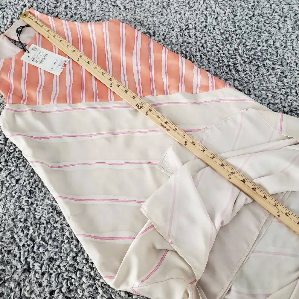 Zara Satin Effect Maxi Dress XS Long Striped Sleeveless Flowy Side Slits Lined - Image 15