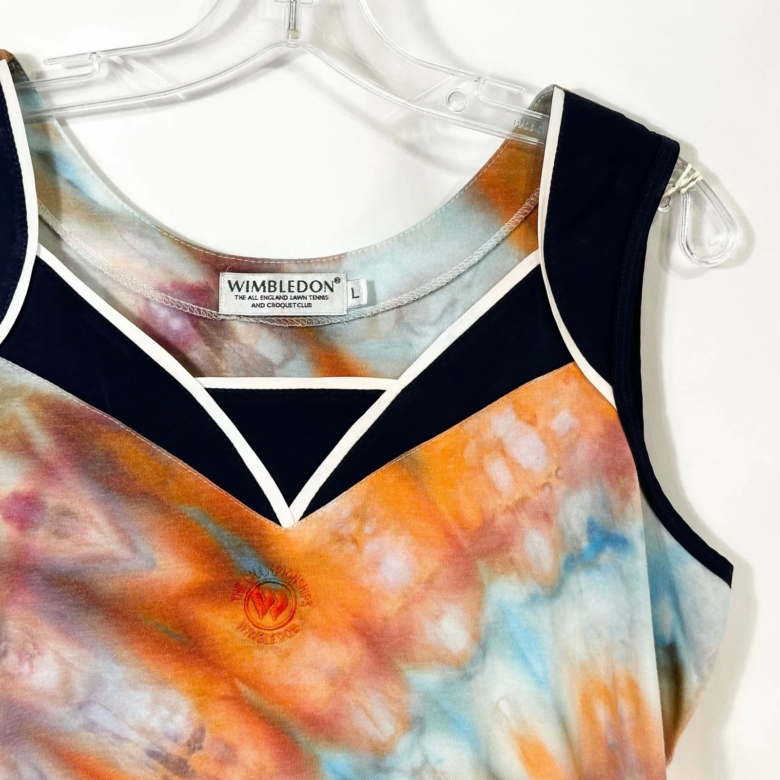 Wimbledon Large Tank Top Handmade Tie Dye Sleeveless Tennis Embroidered Logo 846 Orange - Image 4