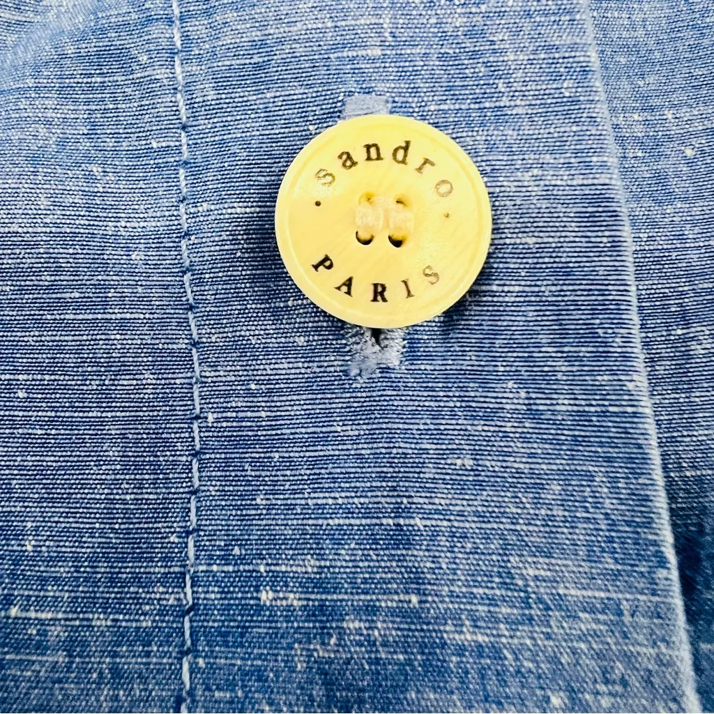 Sandro Mayan cropped shirred chambray top - Image 8