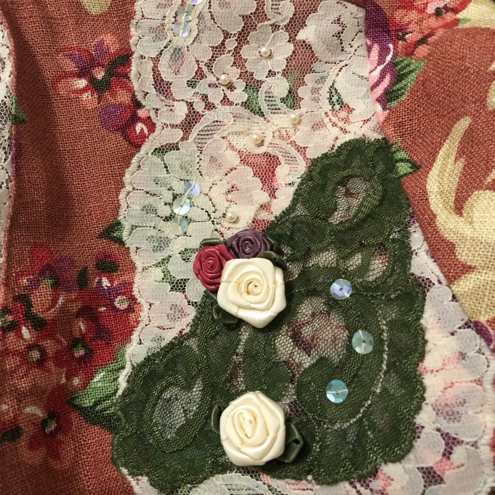 VINTAGE LACY AFTERNOON Floral English Garden Open Front Cardigan Size L Size L - Image 4