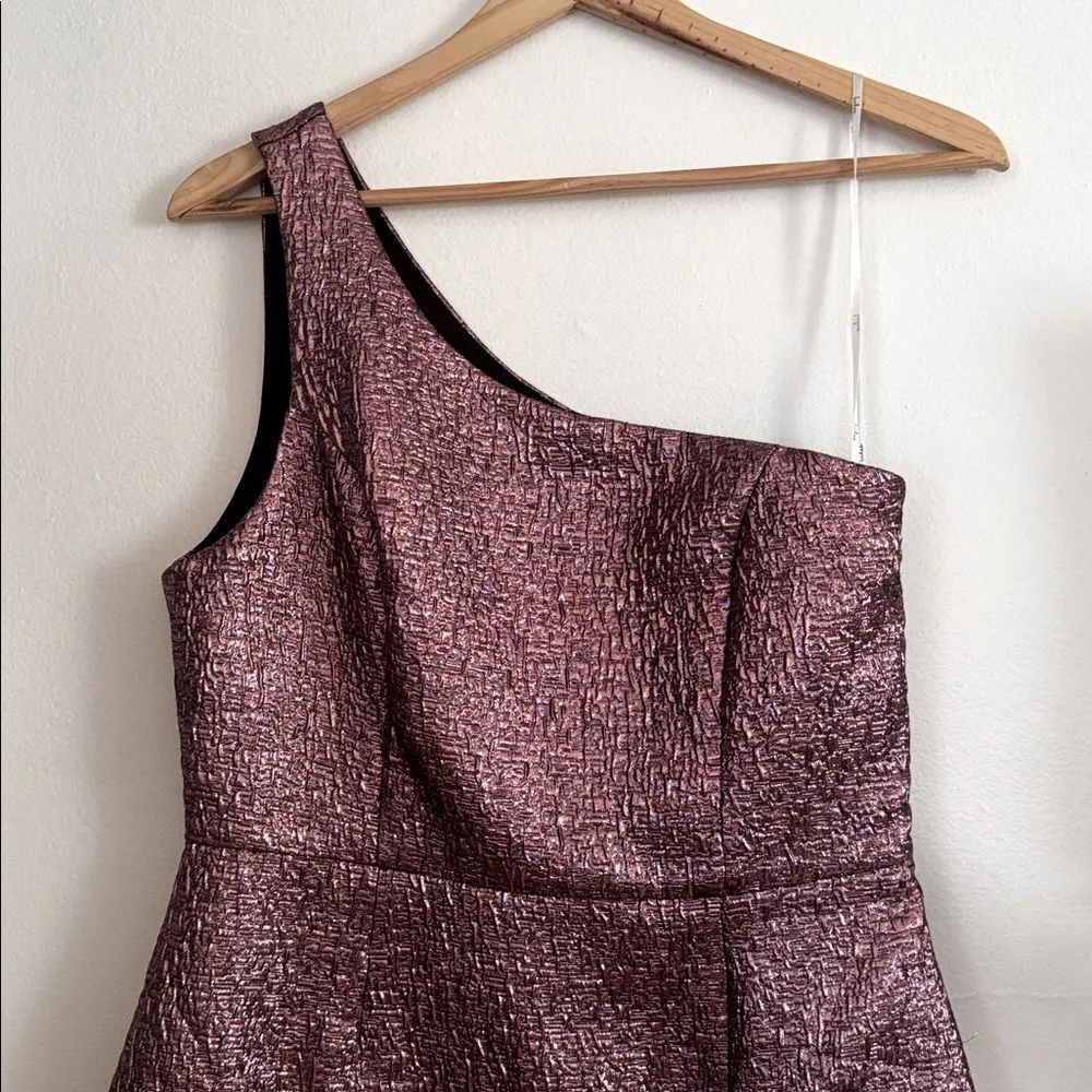 Lulus Modern Dream Pink Metallic Jacquard One-Shoulder Mini Dress EUC - Image 3