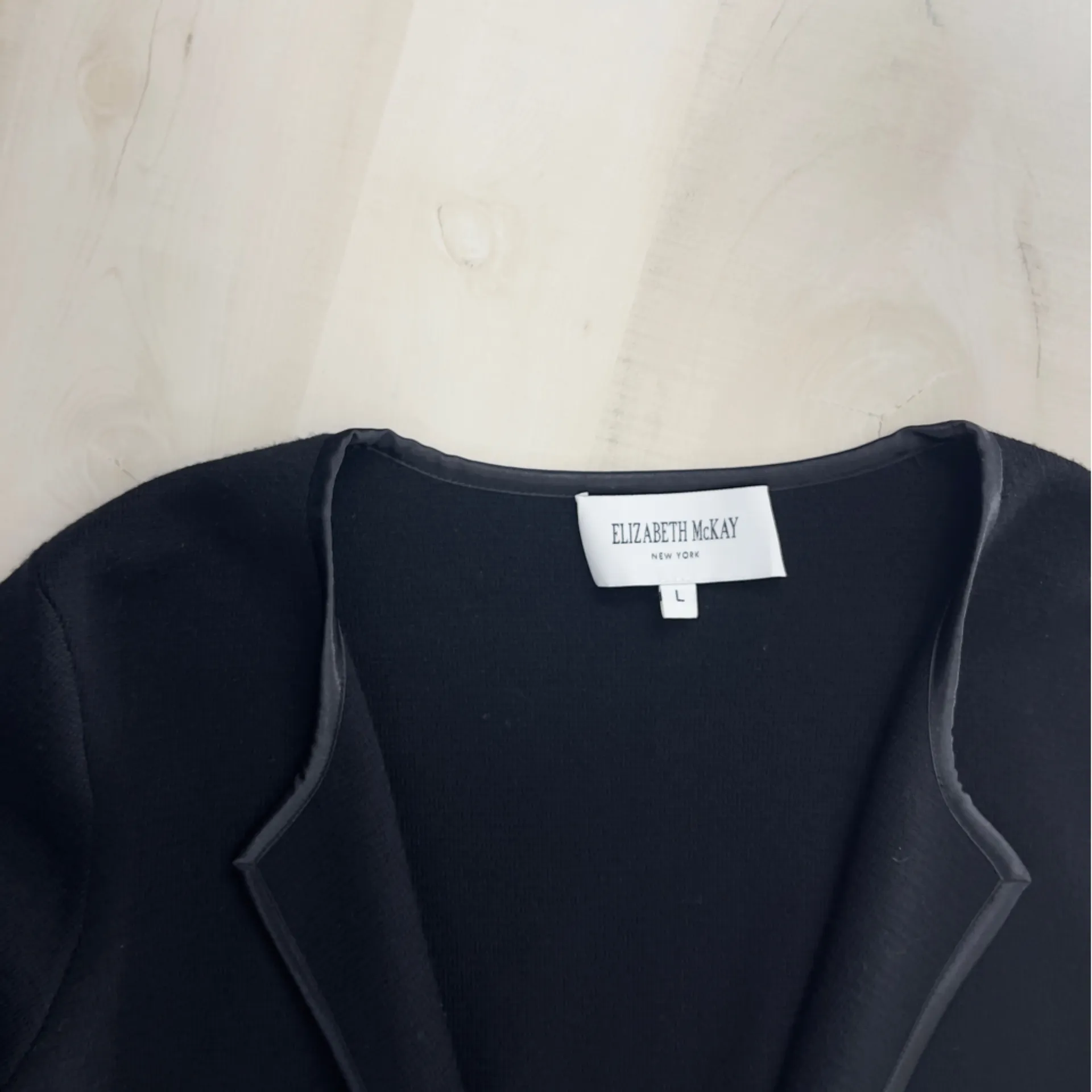 ELIZABETH MCKAY black cashmere cardigan sweater blazer work career L Size L - Image 5