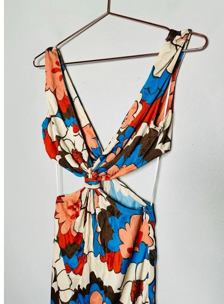 RONNY KOBO Retro Floral Printed Waist Cutout Scoop Back Sammy Cutout Dress Small - Image 8