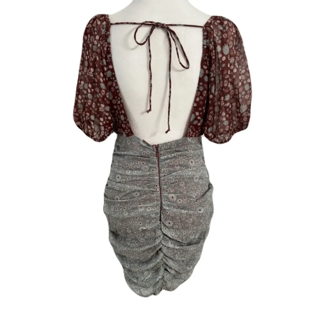 NWT Free People X Revolve Tessa Ruched Short Sleeved Boho Dress Sz L Open Back - Image 9