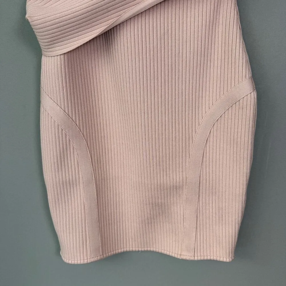 Bella Barnett sz S pink asymmetrical‎ shoulder strap fitted knit mini dress NWOT - Image 8