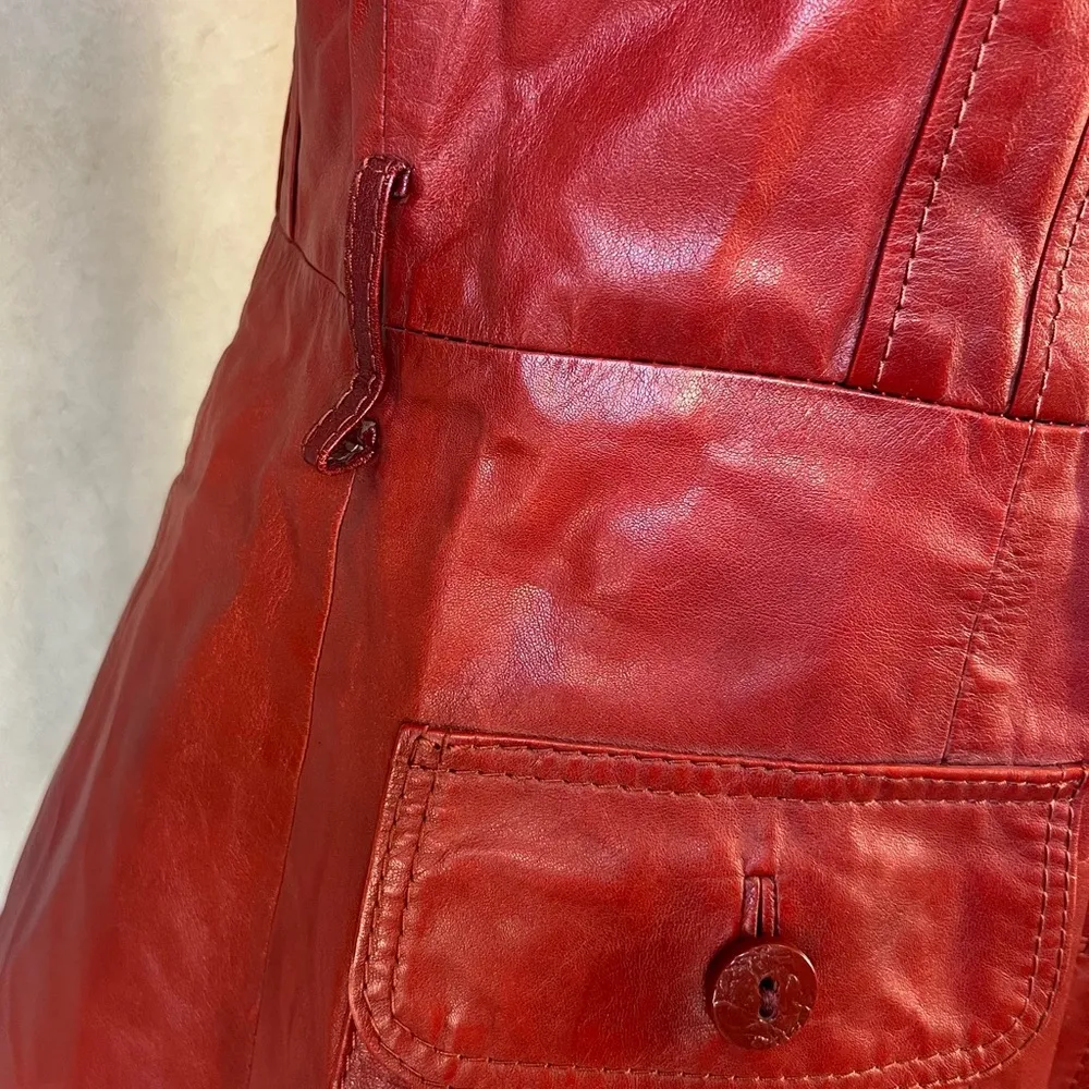 Vintage 70’s Custom Leather Boutique Leather Coat with Woven Pockets in Red Rust Size undefined - Image 8