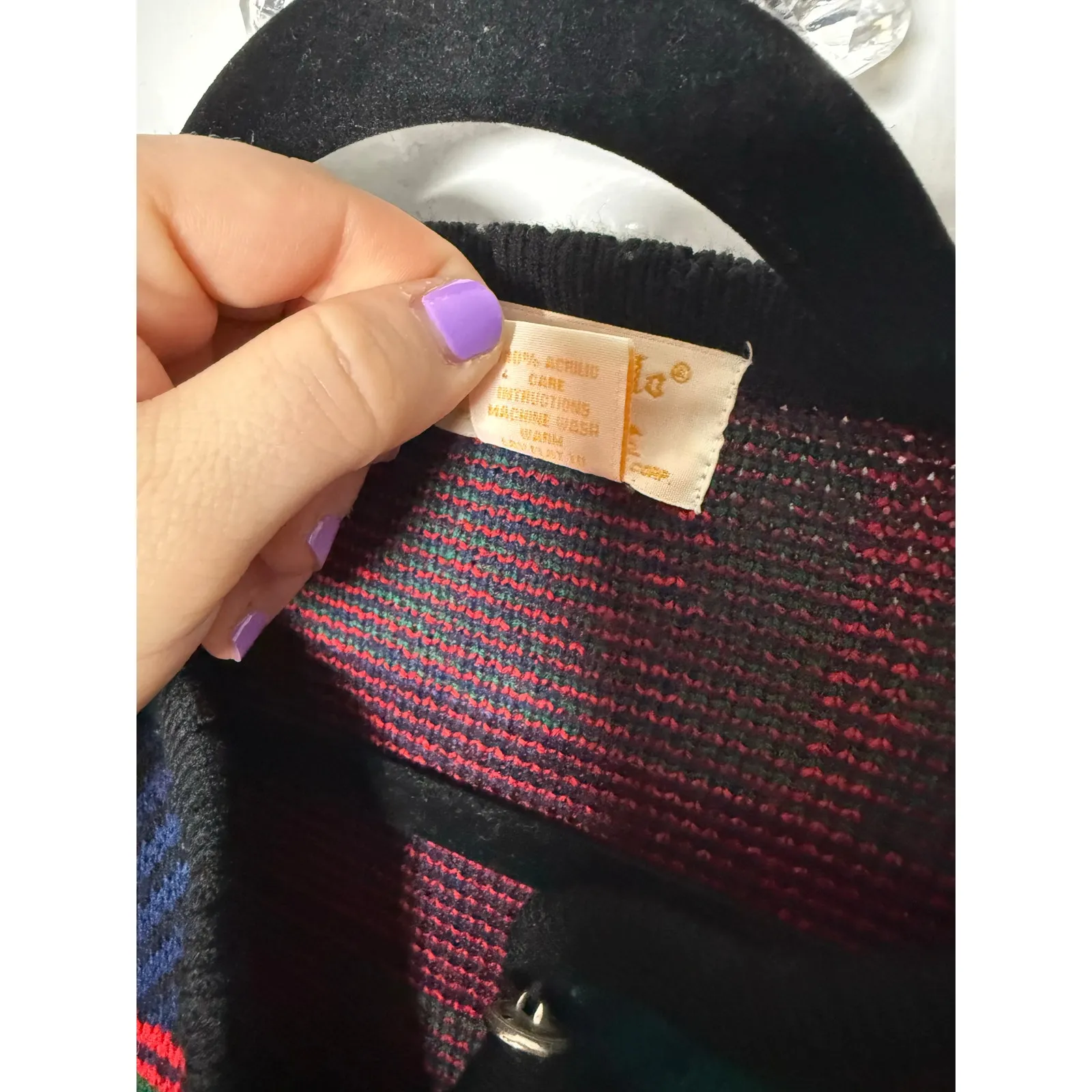 Vintage Tally Ho Red Green Tartan Plaid Grandpa Cardigan Button Sweater Medium - Image 6