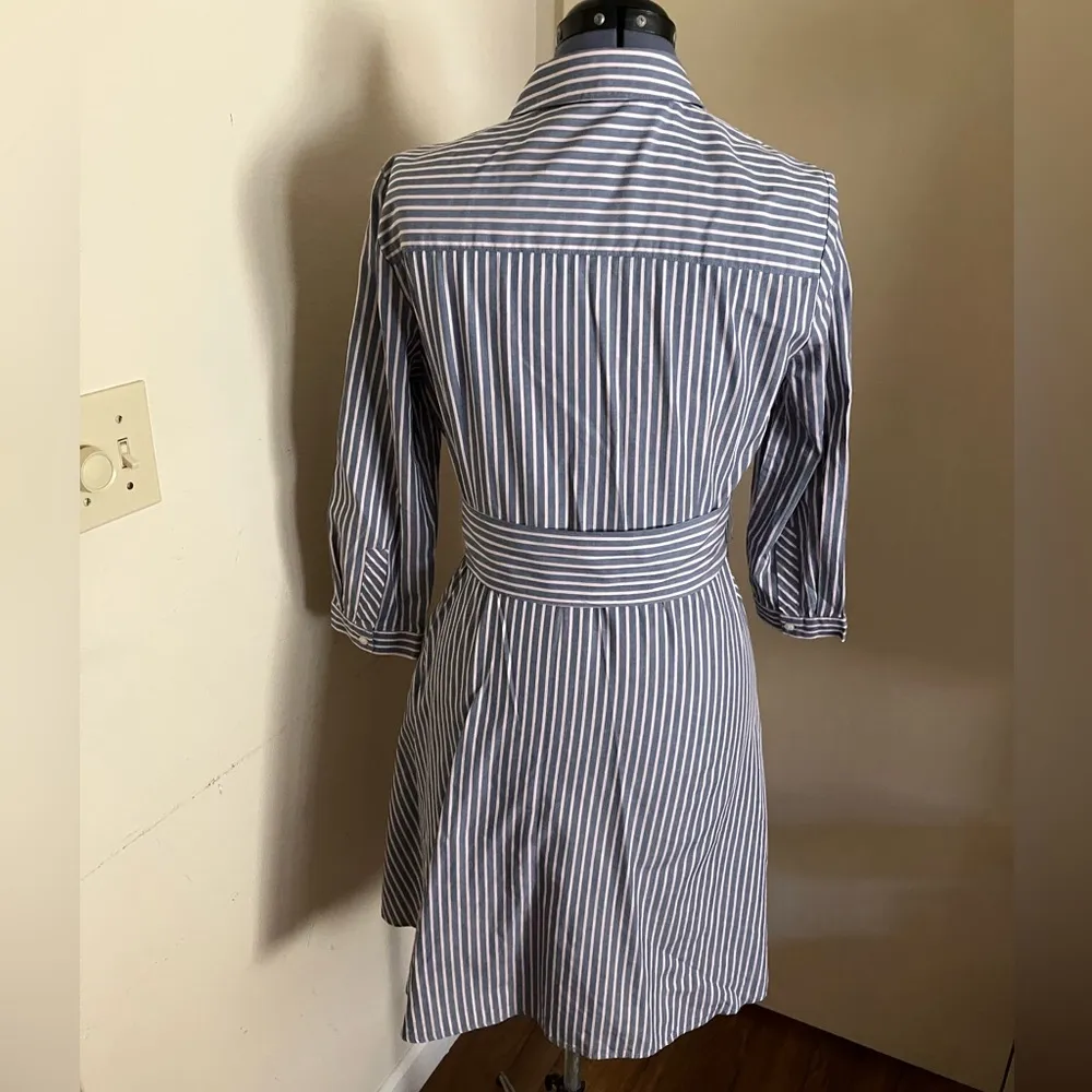 Tommy Hilfiger Women Blue Shirt Dress Pin Stripe 3/4 Sleeve Button Collar - Image 3