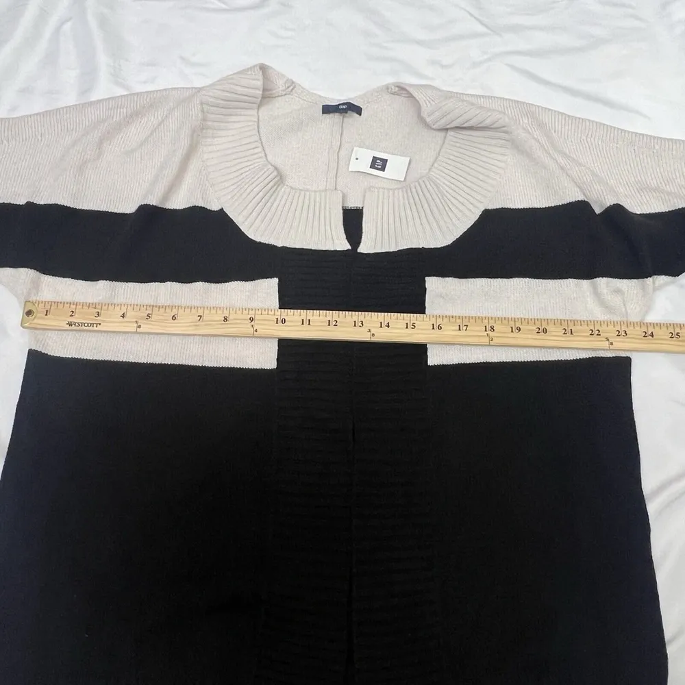 Gap Wool Drape Open Front Cardigan Sz Medium Black White Striped Western Cozy - Image 7