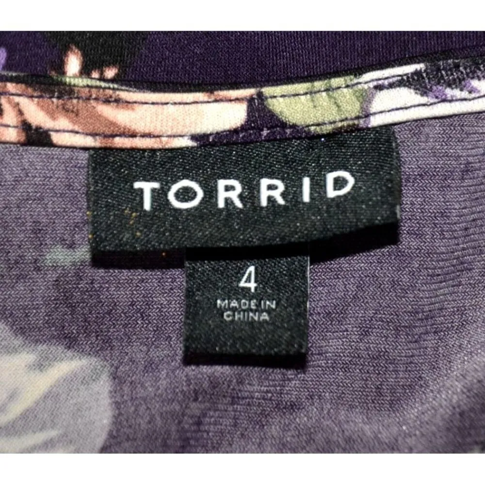 Torrid Purple Floral V-Neck Wrap Look Midi Dress Plus Size 4X Long Bell Sleeves - Image 11