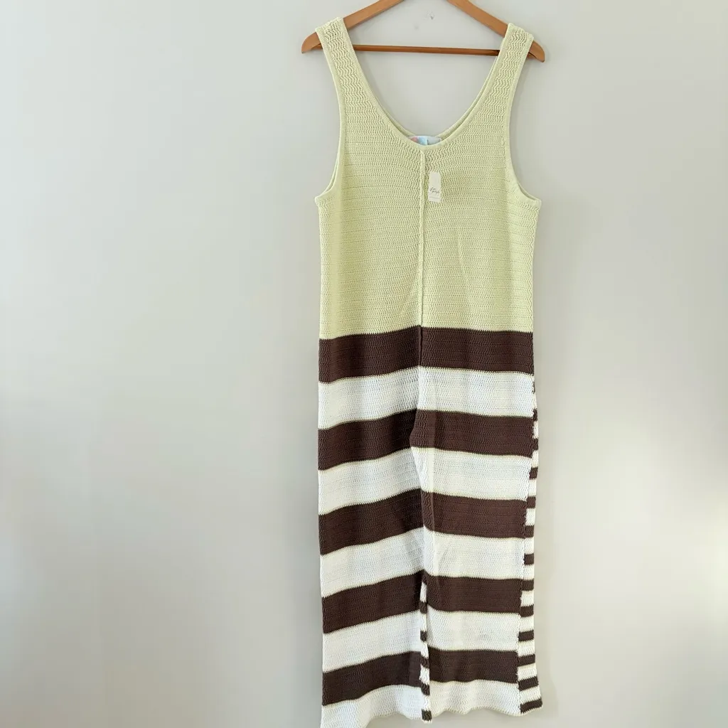 Free People Bloom Fauxchet One-Piece Jumpsuit lemongrass combo striped Knit L - Image 4
