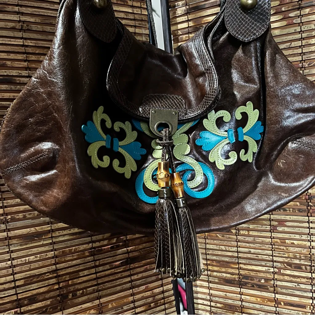 Kate Landry Brown Hobo Handbag with Braided Straps and Tassel Detail - Image 2