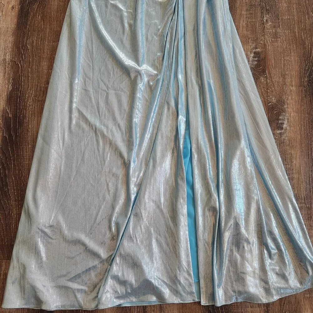 Retrofete Yesi Dress in Blue Silver XXL NWT Metallic Maxi Spaghetti Straps - Image 6