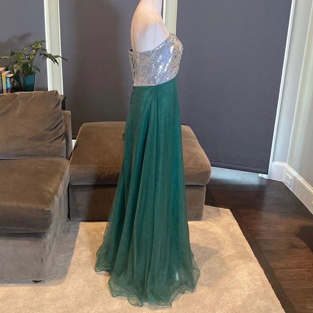 Women’s Green & Silver Full Length Prom Party Dress CorsetBack Size L NWT Size L - Image 6