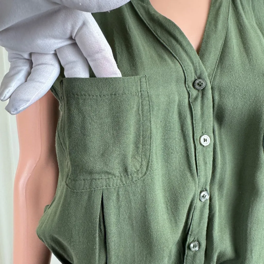 One Clothing Button Front Cargo Drawstring Utility Romper Sz LG Heather Green - Image 10