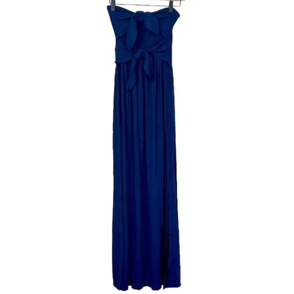 NWT Susana Monaco Tie Front Strapless Maxi Dress in Navy - Size: Medium - Image 2