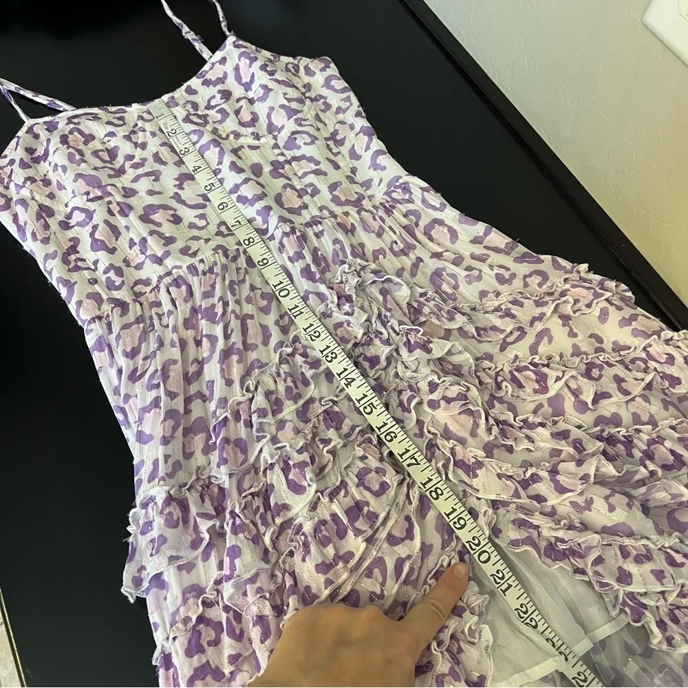 Rococo Sand Avana Midi ruffled corset dress, high low hem, leopard print, sz M White Size M - Image 14