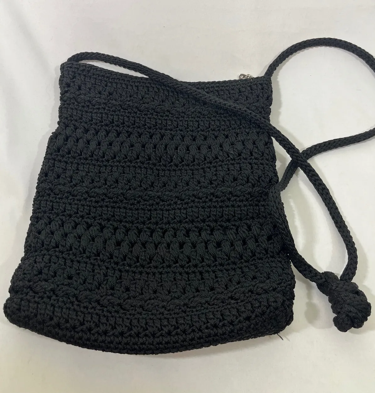 The Sak Crochet Crossbody Bag Black Woven Strap Zipper Closure Y2K Boho Artisan - Image 1