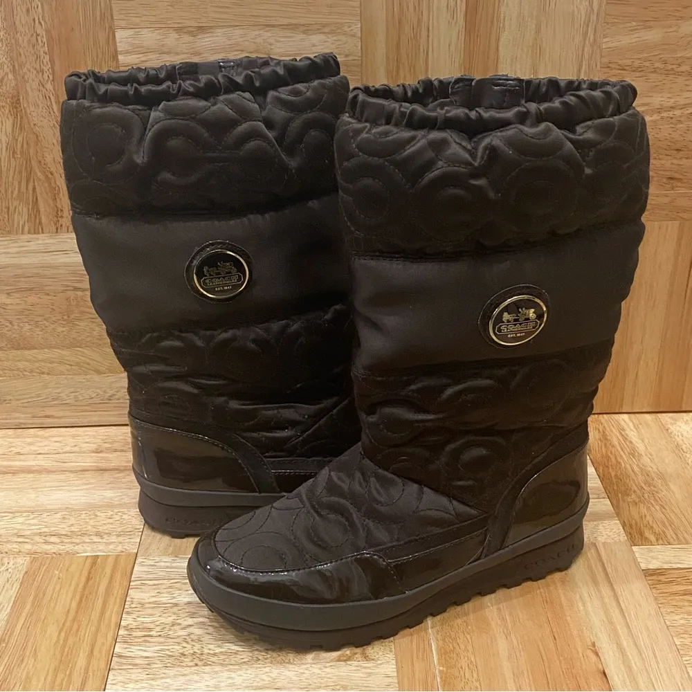 COACH “Drexel” Brown Satin Quilted Winter Boots Size 5.5 - Image 2