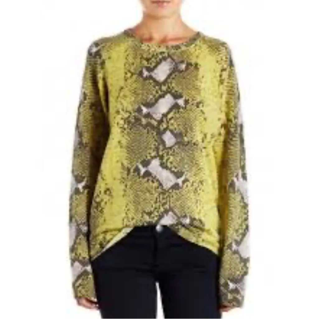 EQUIPMENT Femme Sloane Python Print Neon Yellow Gray Cashmere Sweater Size XS - Image 6