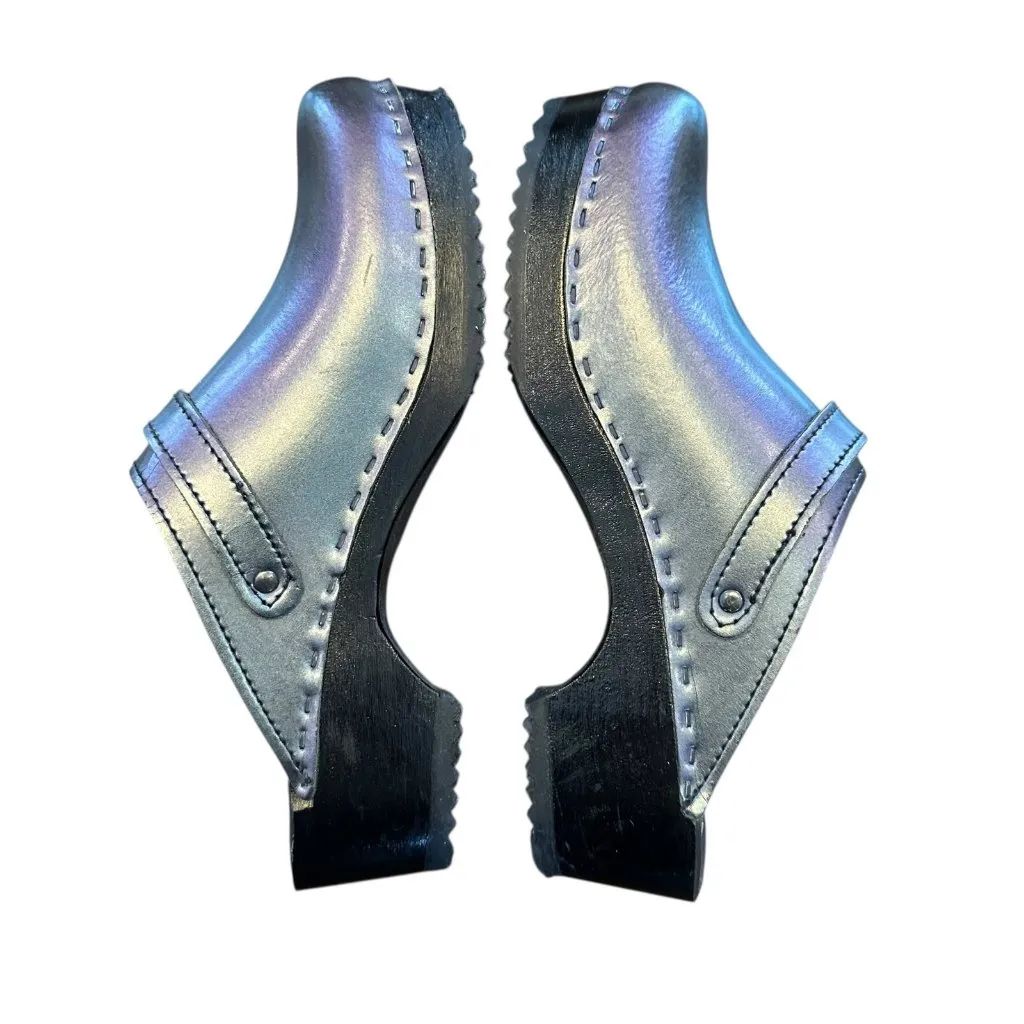 Sven Original Dark Metallic Gray Leather Wooden Clogs Size 40 US 8.5/9 - Image 5