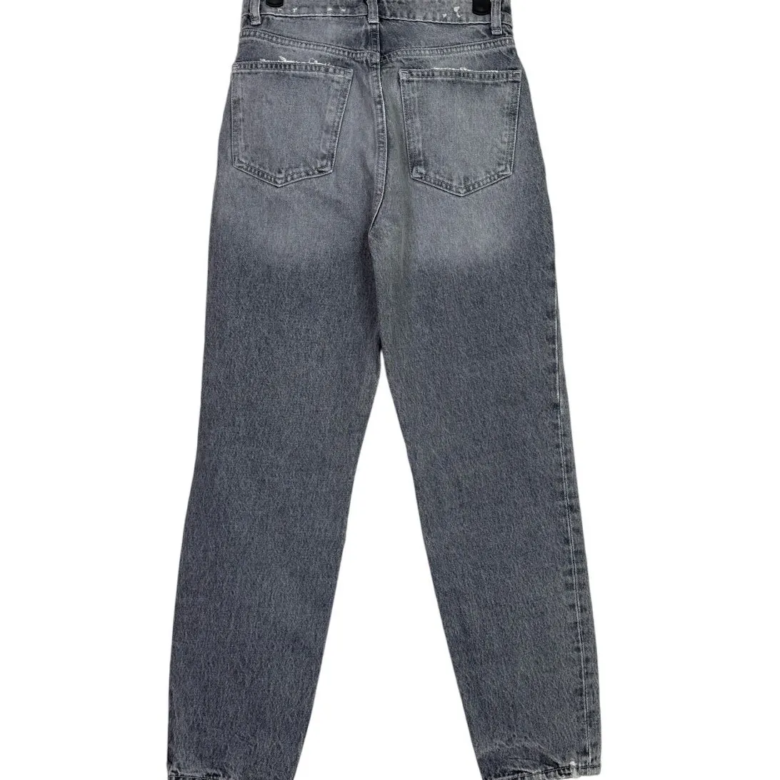 ZARA Wide Leg High Rise Vintage Distressed Cropped Jeans 2 Rinsed Black #3900 - Image 14