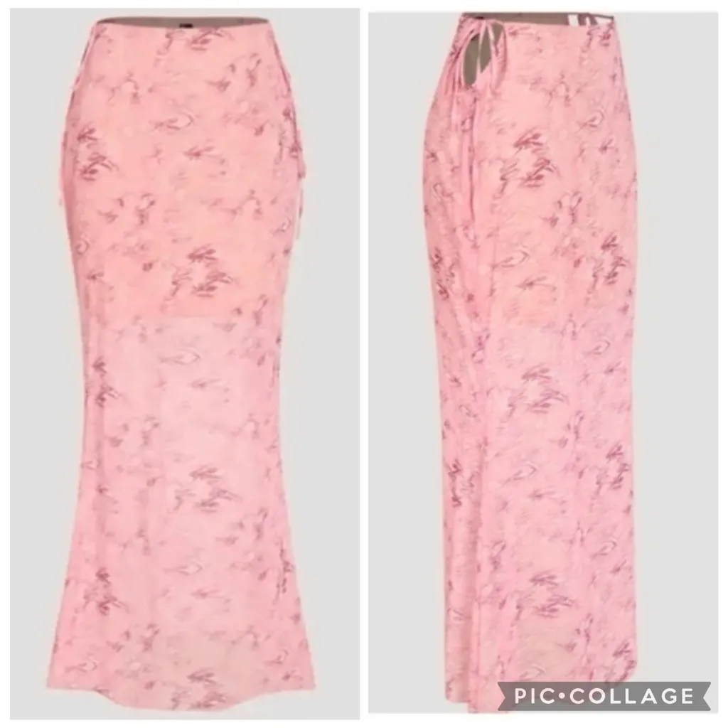 NWT Cider Maxi Skirt S Pink Floral Tie Waist Cutout Chiffon Party Date Festival - Image 2