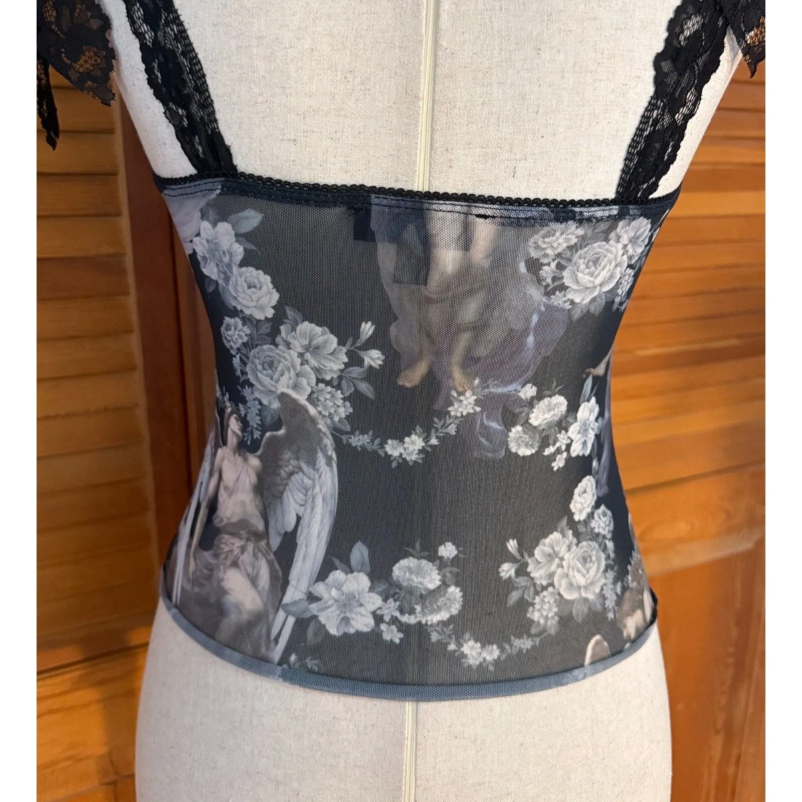 Dolls Kill Gothic Victorian Come My Sweet Angel Floral Lace Strap Cami Top XS - Image 7