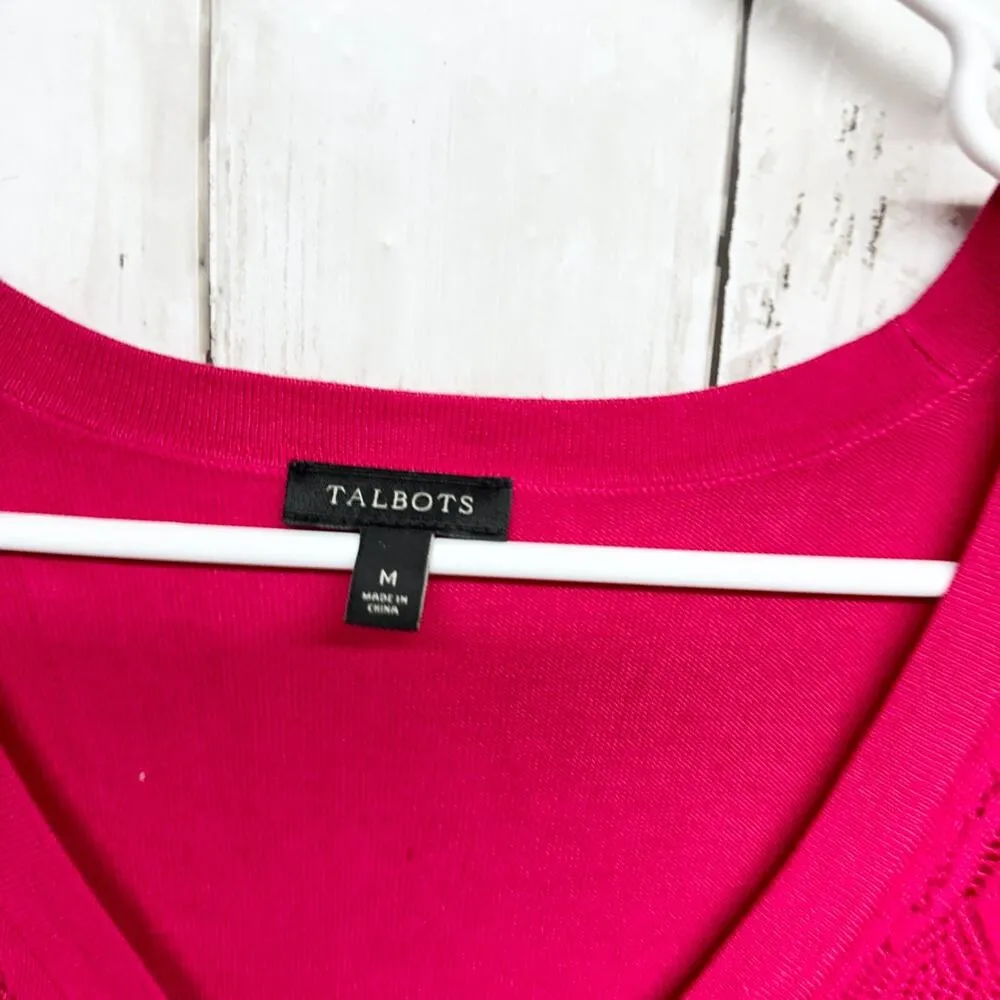 Talbots Shirt Women SzMedium Red Short Sleeve Textured V Neck Cotton Blend Top - Image 2
