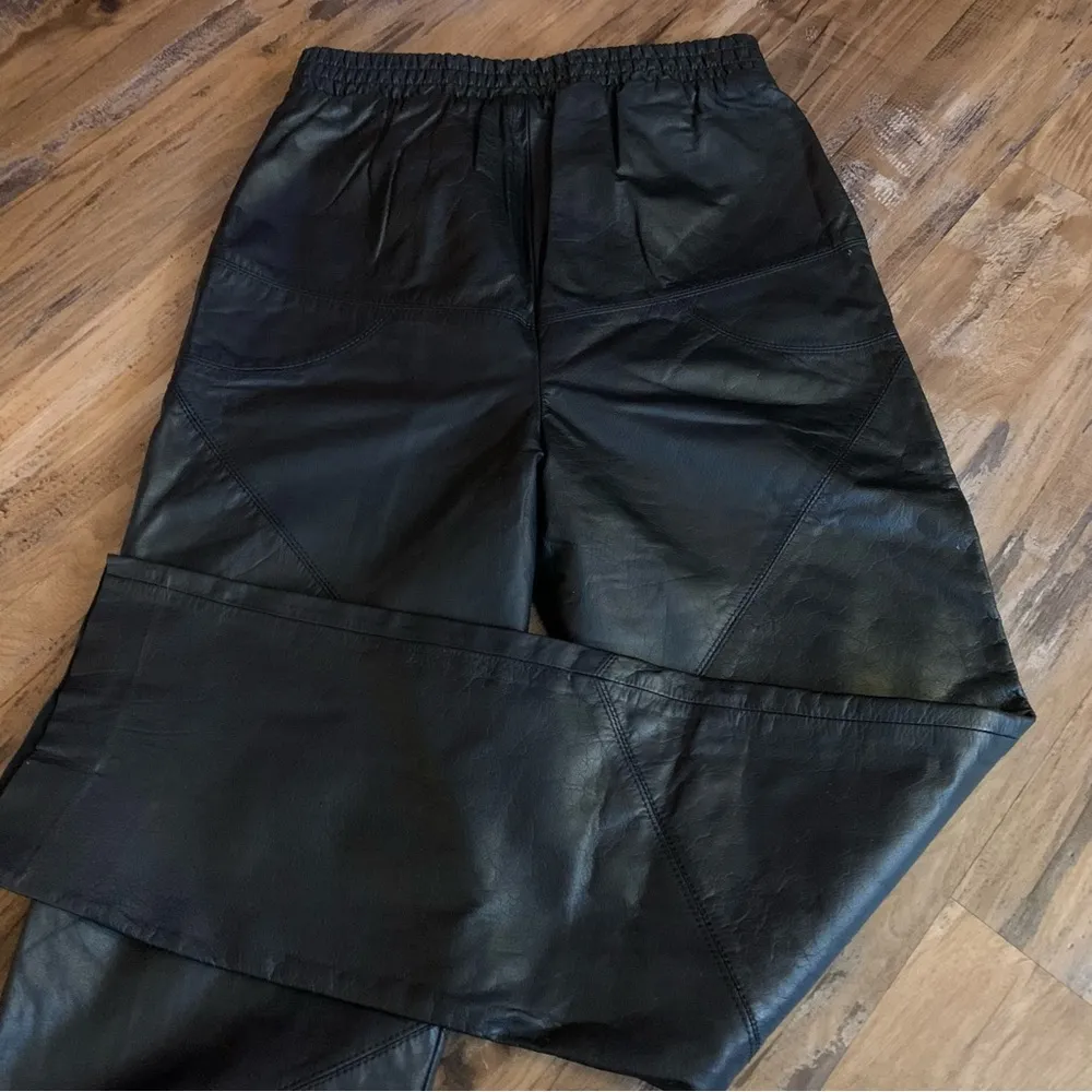 Vintage 80s/90s Peorgee Sport Black Leather High Waist Pants Size 4 26 - Image 2