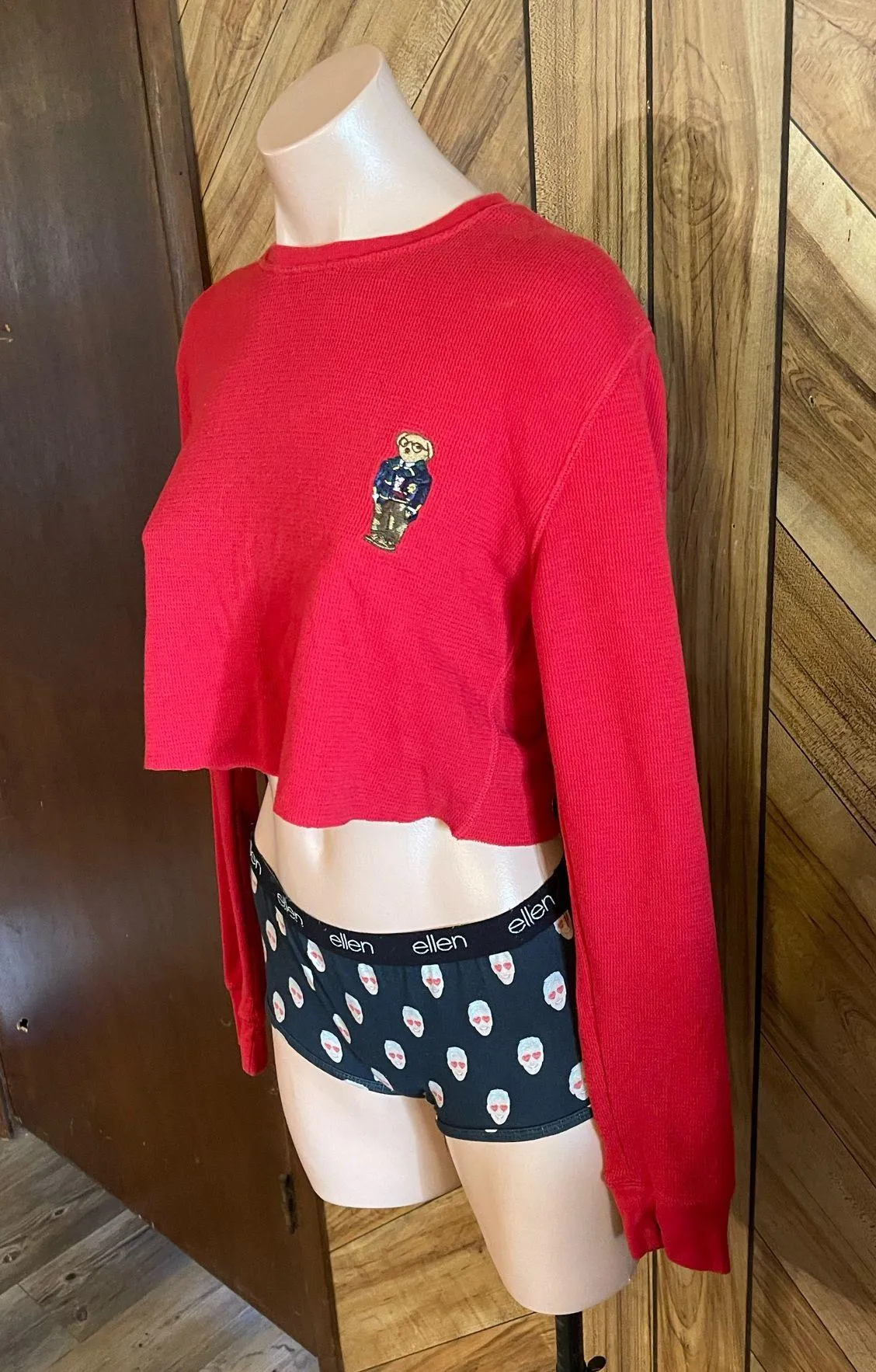 Polo Ralph Lauren Sleepwear Medium Red Waffle Knit Embroidered Bear Shirt - Image 5