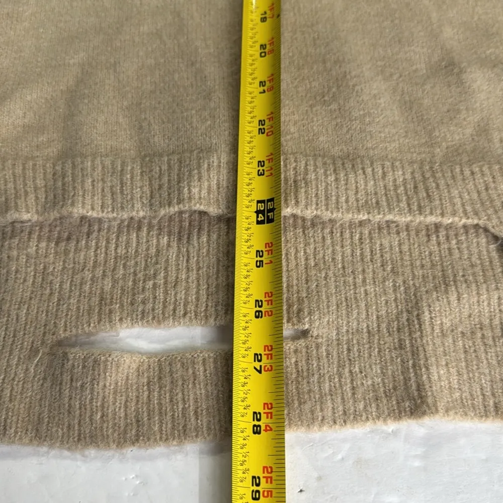 Entro Tan V-Neck denim sleeve contrast distressed sweater casual mixed material - Image 13