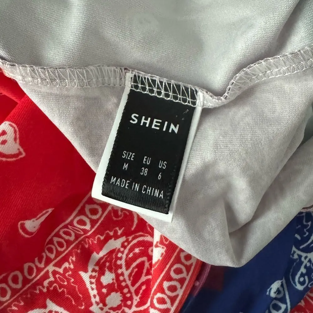 SHEIN SZ M Patchwork Paisley Print Criss Cross Cut Out Halter Romper - Image 6